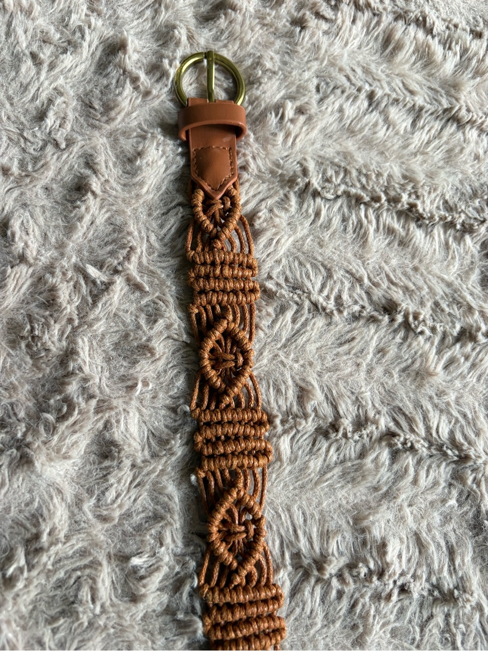 Women’s Handwoven Macramé Waist Belt in Warm Tan with Brass Buckle
